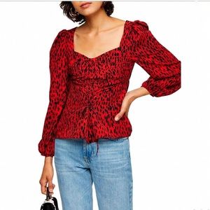 NWT Topshop Red Leopard Prairie Top Lace Up Front